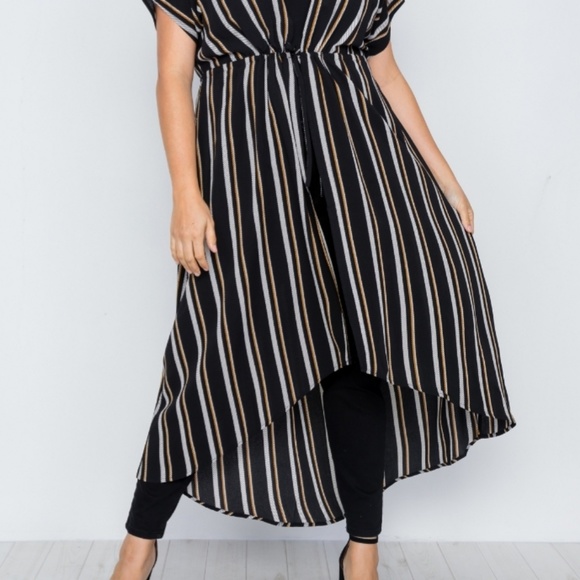 Plus Size Black Multi Stripe Kimono Cover Up Cardi - Picture 2 of 7